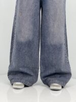 شلوار جین زنانه فول بگ آبی سنگشور سایز بزرگ