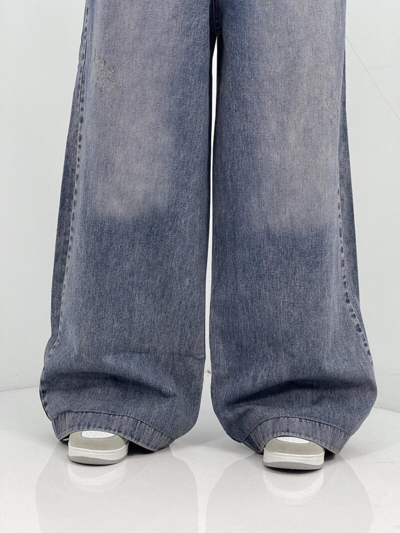 شلوار جین زنانه فول بگ آبی سنگشور سایز بزرگ