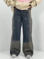 شلوار جین زنانه بگ آبی با سنگشور قهوه ای