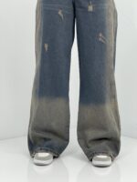 شلوار جین زنانه بگ آبی با سنگشور قهوه ای