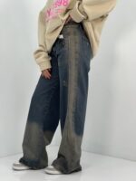 شلوار جین زنانه بگ آبی با سنگشور قهوه ای