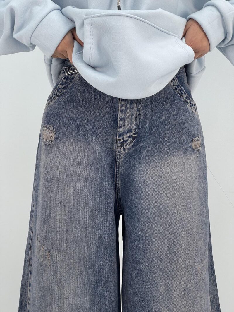 شلوار جین زنانه فول بگ آبی سنگشور سایز بزرگ