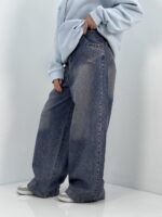 شلوار جین زنانه فول بگ آبی سنگشور سایز بزرگ