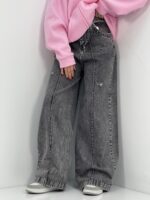 شلوار جین زنانه فول بگ طوسی زغالی