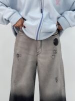 شلوار جین زنانه فول بگ زغالی سنگشور