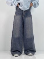 شلوار جین زنانه فول بگ آبی سنگشور سایز بزرگ