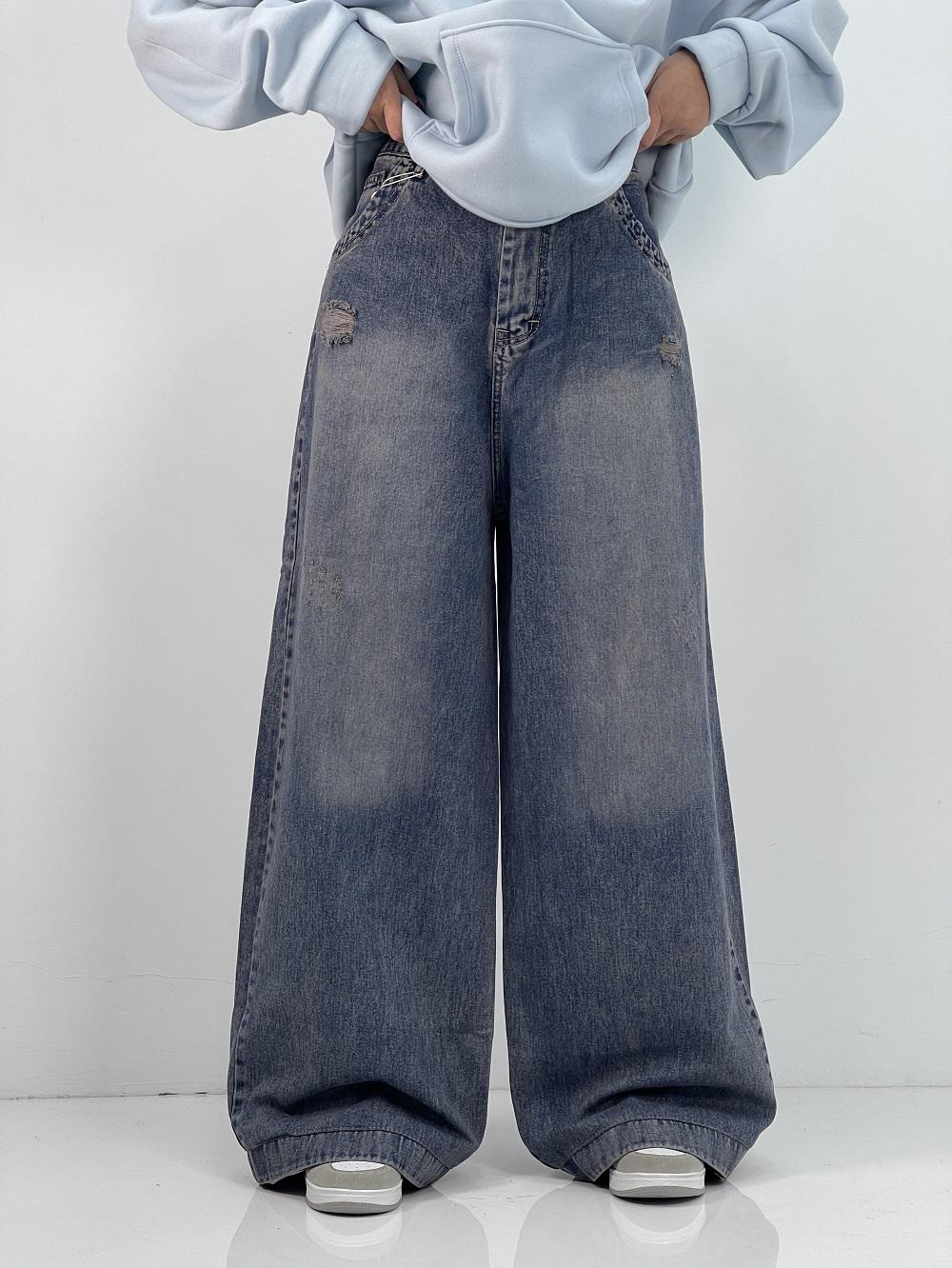 شلوار جین زنانه فول بگ آبی سنگشور سایز بزرگ