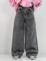 شلوار جین زنانه فول بگ طوسی زغالی