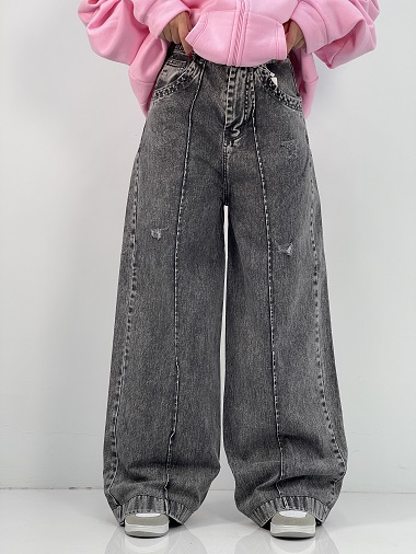 شلوار جین زنانه فول بگ طوسی زغالی