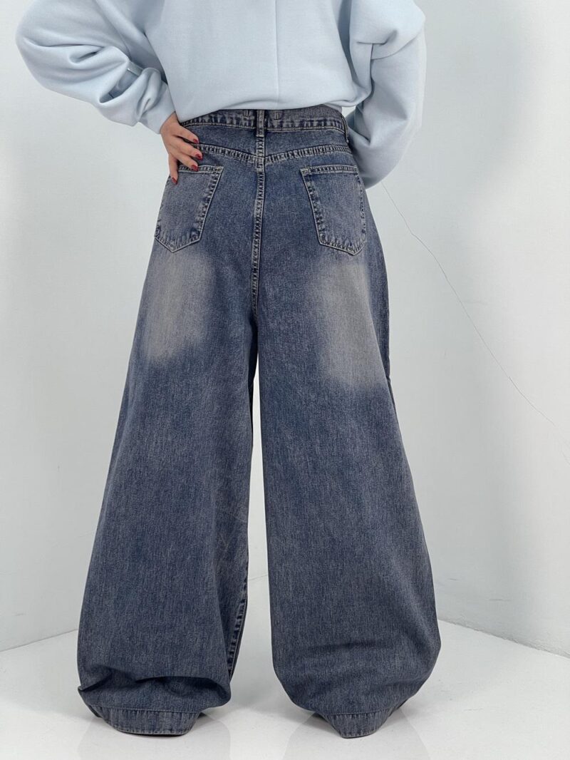 شلوار جین زنانه فول بگ آبی سنگشور سایز بزرگ