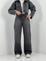 شلوار جین زنانه نیم بگ زغالی