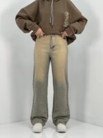 شلوار جین زنانه نیم بگ لیمویی