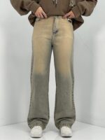 شلوار جین زنانه نیم بگ لیمویی