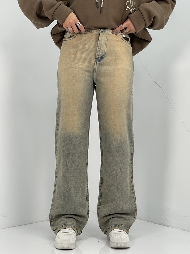 شلوار جین زنانه نیم بگ لیمویی