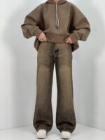 شلوار جین زنانه نیم بگ قهوه ای