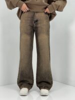 شلوار جین زنانه نیم بگ قهوه ای