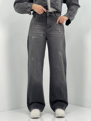 شلوار جین زنانه نیم بگ زغالی