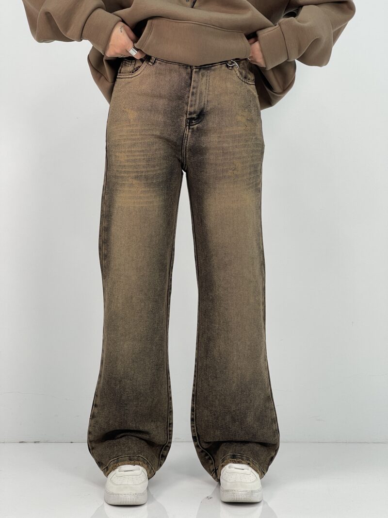 شلوار جین زنانه نیم بگ قهوه ای