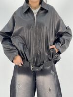 بامبر جکت چرم زنانه قهوه ای