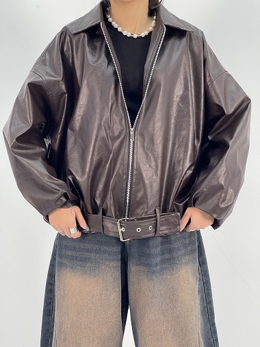 بامبر جکت چرم زنانه قهوه ای