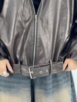 بامبر جکت چرم زنانه قهوه ای