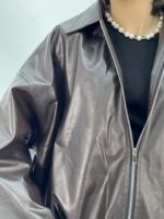 بامبر جکت چرم زنانه قهوه ای