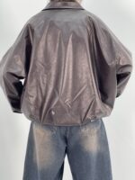 بامبر جکت چرم زنانه قهوه ای