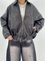 بامبر جکت چرم زنانه مشکی