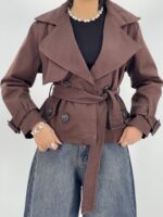 ترنچ کت زنانه کوتاه قهوه ای
