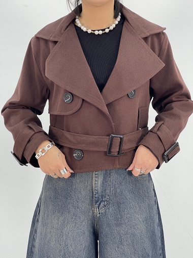 کت ترنچ زنانه کوتاه قهوه ای