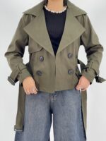 ترنچ کت زنانه کوتاه زیتونی