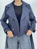 ترنچ کت زنانه کوتاه سرمه ای