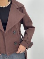 ترنچ کت زنانه کوتاه قهوه ای