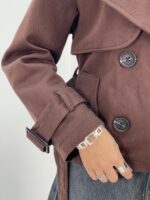 ترنچ کت زنانه کوتاه قهوه ای