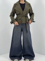 ترنچ کت زنانه کوتاه زیتونی