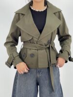 ترنچ کت زنانه کوتاه زیتونی