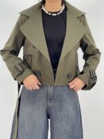 کت ترنچ زنانه کوتاه سبز زیتونی