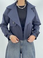 کت ترنچ زنانه کوتاه سرمه ای