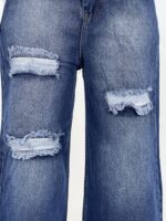 شلوار جین زنانه واید لگ آبی تیره زاپدار