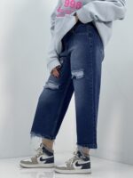 شلوار جین زنانه واید لگ آبی تیره زاپدار