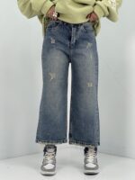 شلوار جین زنانه واید لگ قد 90 آبی