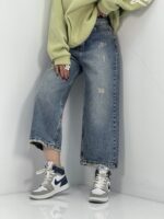 شلوار جین زنانه واید لگ قد 90 آبی