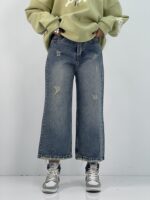 شلوار جین زنانه واید لگ قد 90 آبی