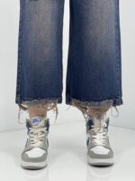 شلوار جین زنانه واید لگ زاپدار سنگشور سرمه ای