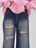 شلوار جین زنانه واید لگ زاپدار سنگشور سرمه ای