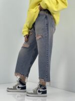 شلوار جین زنانه واید لگ زاپ دار کرم
