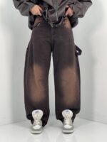 شلوار جین زنانه بالونی مکس کارپنتری آجری