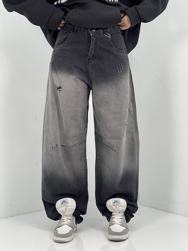 شلوار جین زنانه بالونی کارپنتری زغالی