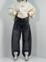 شلوار جین زنانه بالونی زغالی کارپنتری