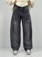 شلوار جین زنانه بالونی زغالی کارپنتری